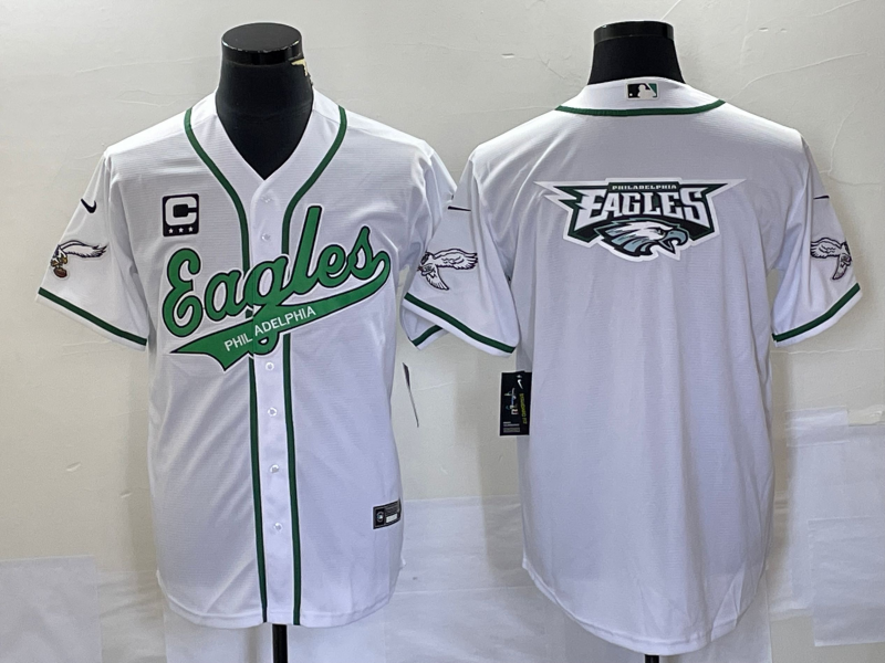 Men's Philadelphia Eagles White Team Big Logo With 3-star C Patch Cool Base Stitched Baseball Jersey